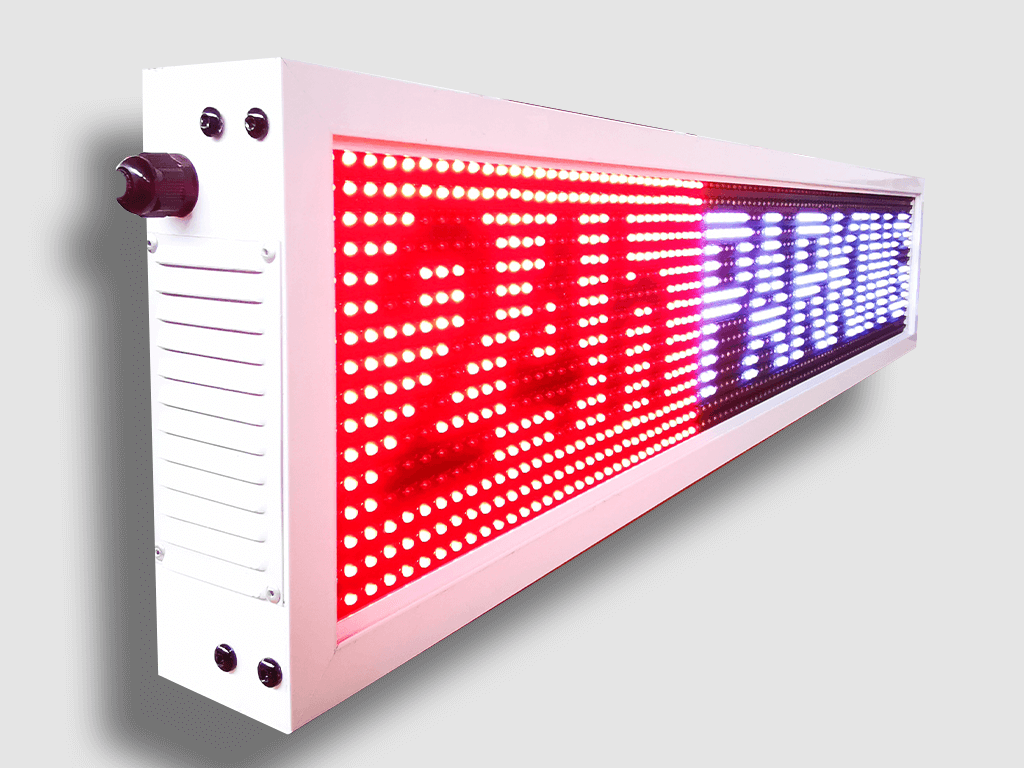 Ηλεκτρονική πινακίδα LED, με διαστάσεις 100x20 και τύπο Pixel P10, σε κόκκινο/λευκό χρώμα, εξωτερικού χώρου