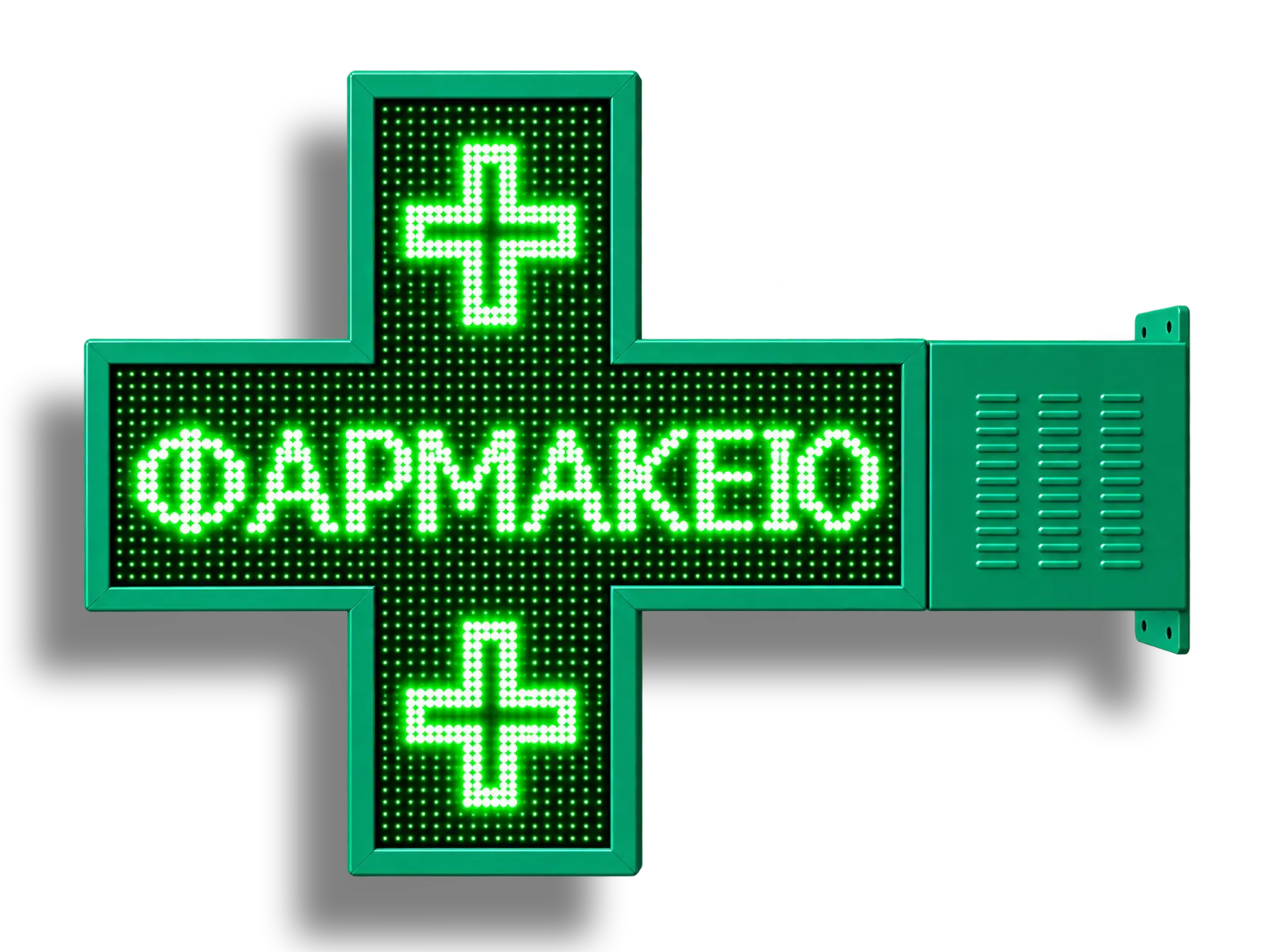 Ηλεκτρονικός σταυρός LED, με διαστάσεις 100x100 και τύπο Pixel P10, πράσινο, διπλής όψης, εξωτερικού χώρου
