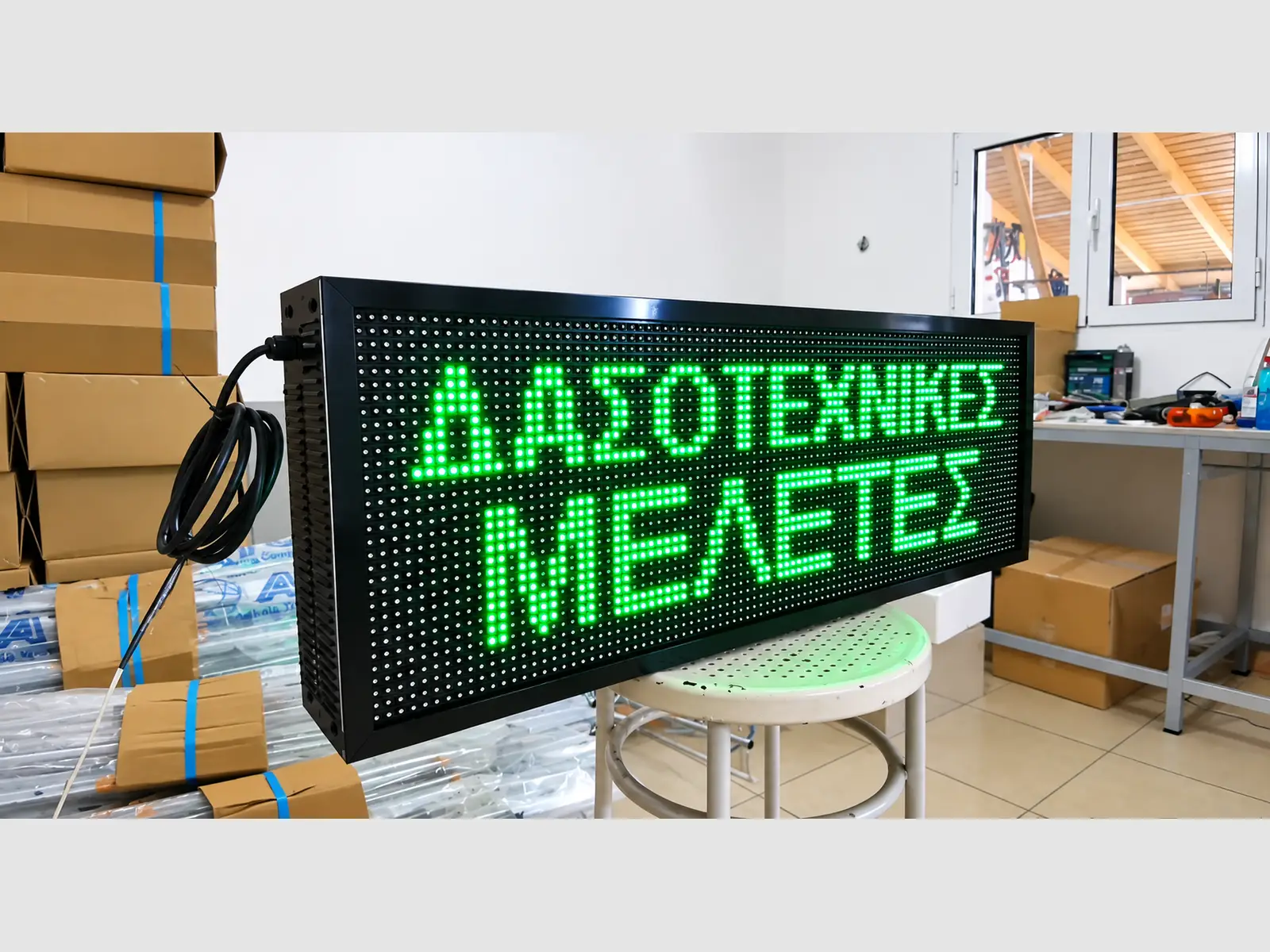 Ηλεκτρονική πινακίδα LED, με διαστάσεις 128x32 και τύπο Pixel P10, σε πράσινο χρώμα, διπλής όψης, εξωτερικού χώρου - Image 4